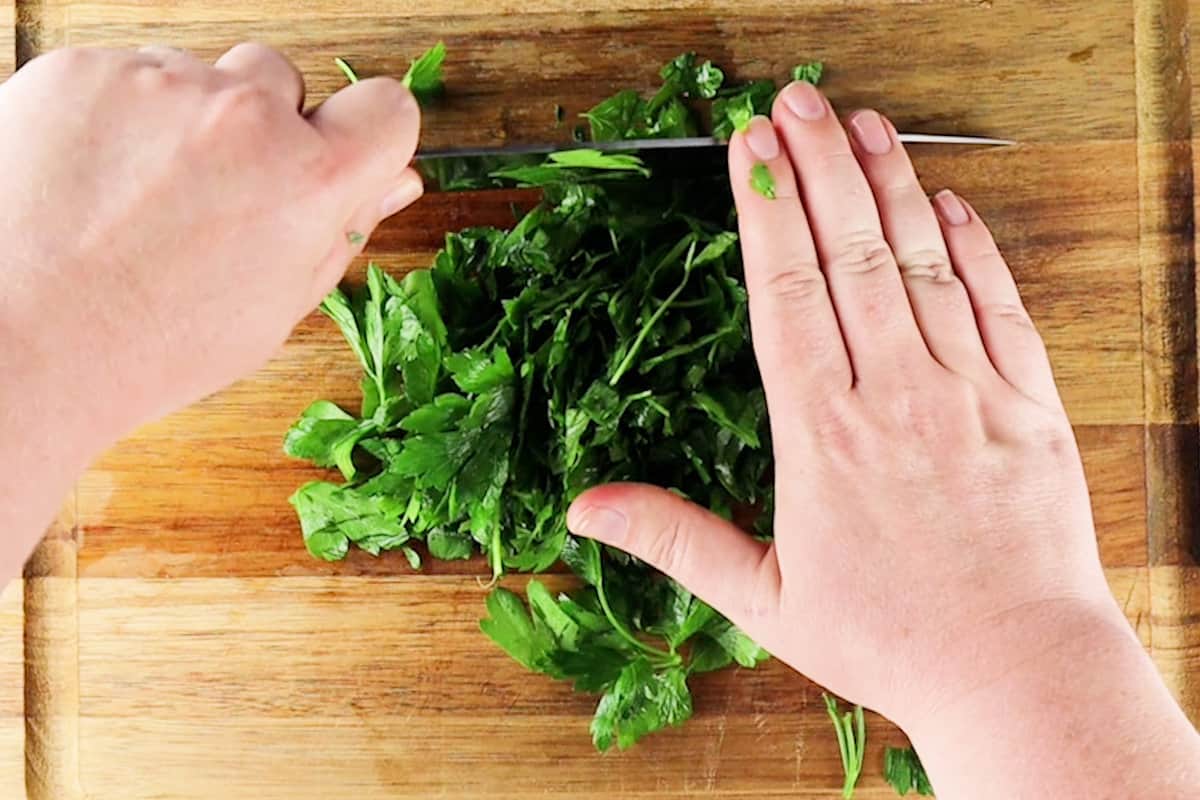 top to bottom chopping parsley.
