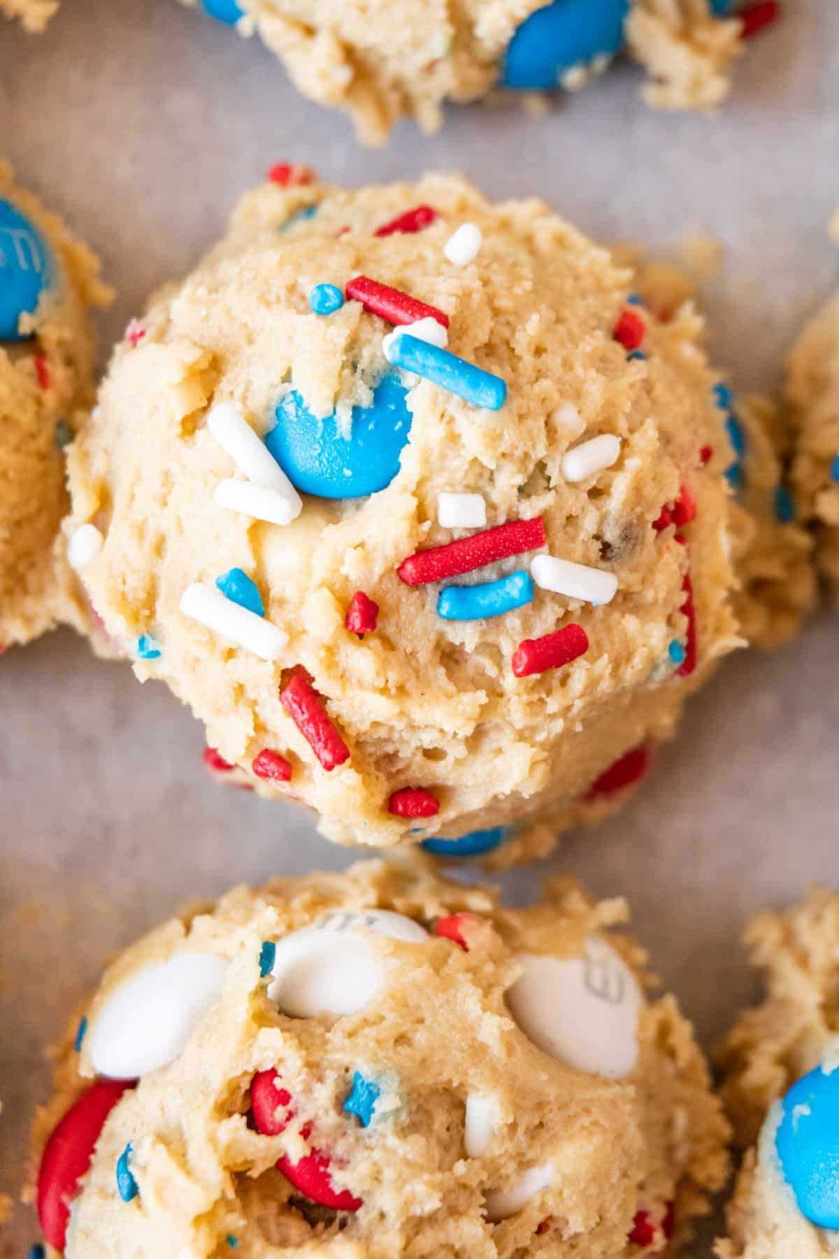 scooped out cookie dough close up