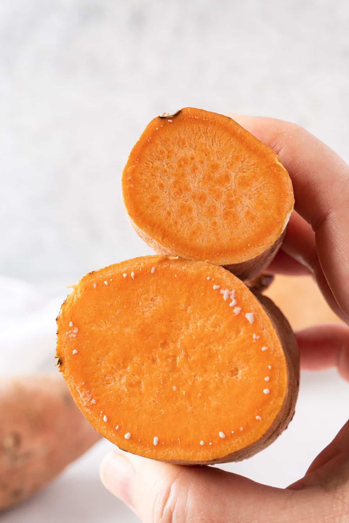 fresh sweet potato vs old sweet potato - cut in to