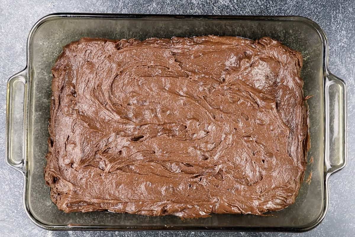 brownie batter in dish before baking