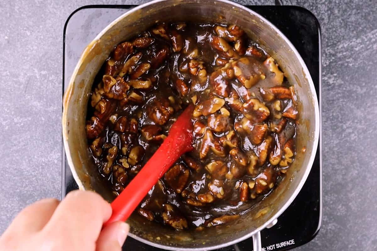 Pecan Pie Filling in sauce pan