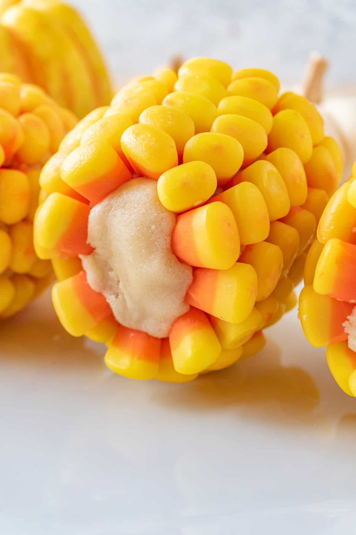candy corn on the cob on side view