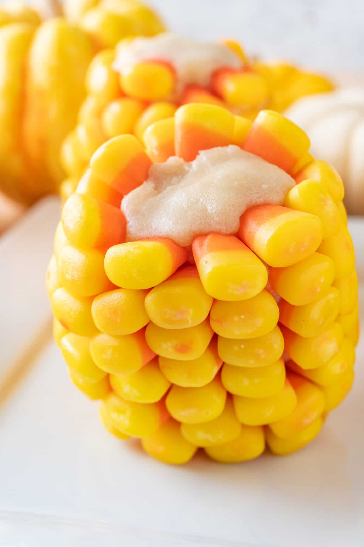 candy corn on the cob standing on end