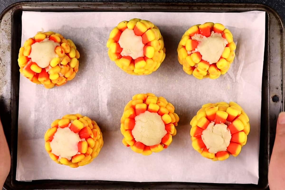 candy corn on the cob standing on end after making them