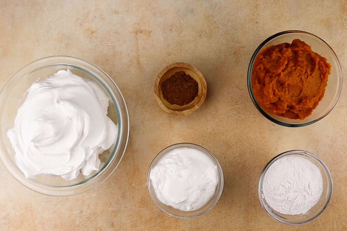 pumpkin fluff ingredients in separate bowls