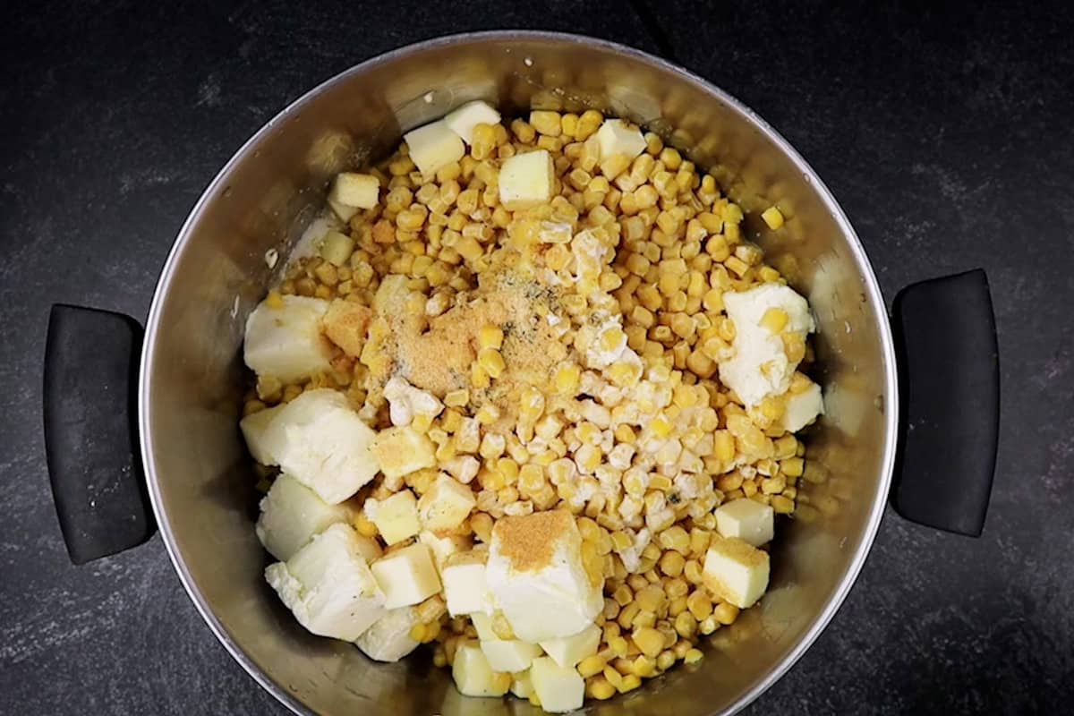 thanksgiving corn ingredients in pot before cooking