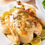 Thanksgiving Chicken Recipe whole chicken on platter