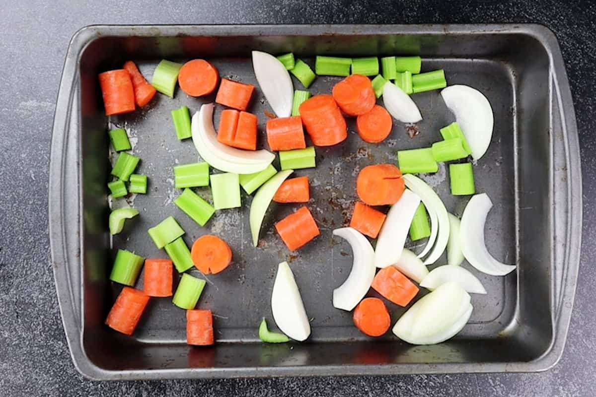 veggies in roasting pan