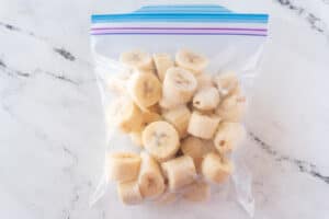 frozen banana chuncks in freezer bag