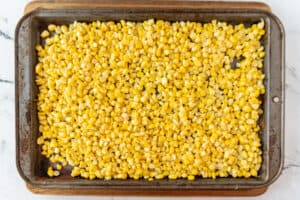 corn kernels cooling on baking tray