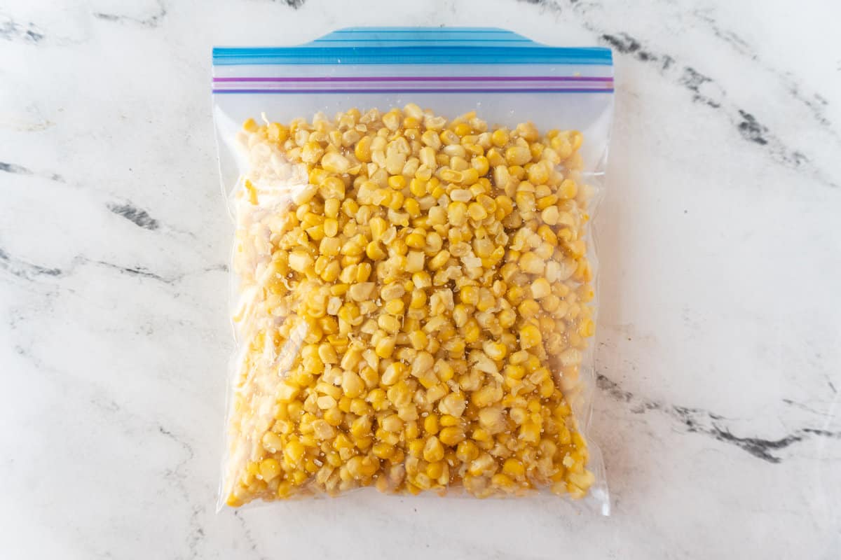 corn kernels in freezer bag