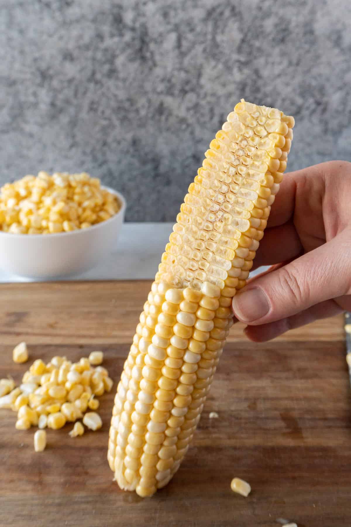 corn with kernels partially cut back