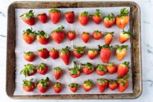 strawberries on baking sheet