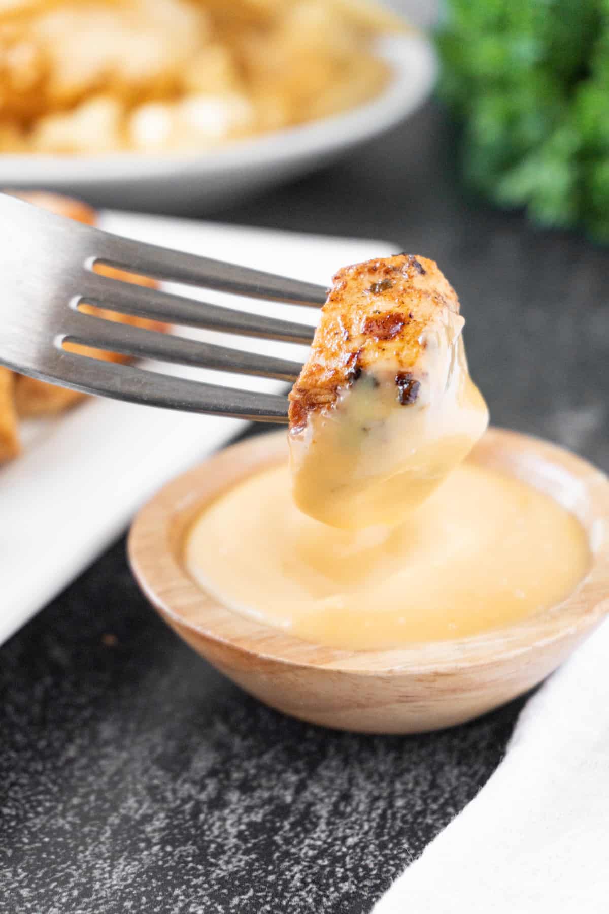 Grilled Chicken Nugget dipped in sauce