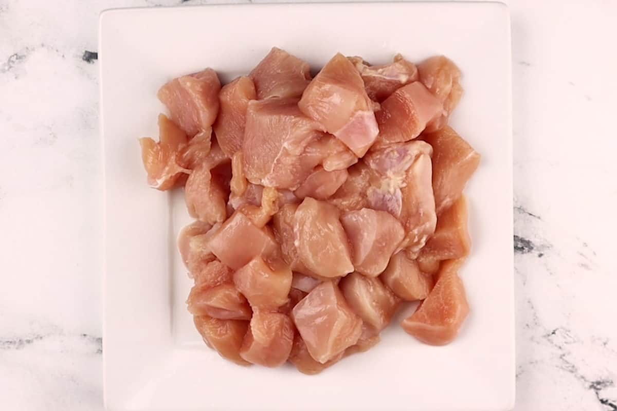 cubed raw chicken