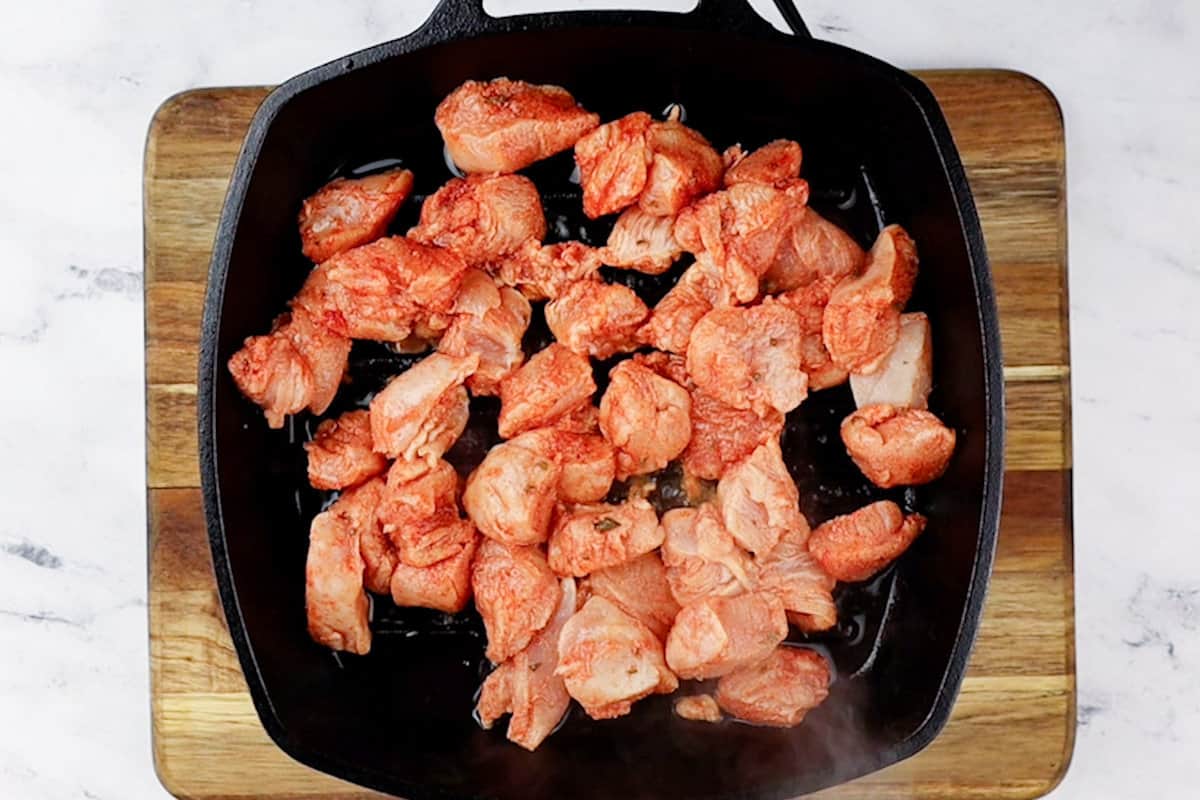 Grilled Chicken Nuggets in pan before being cooked