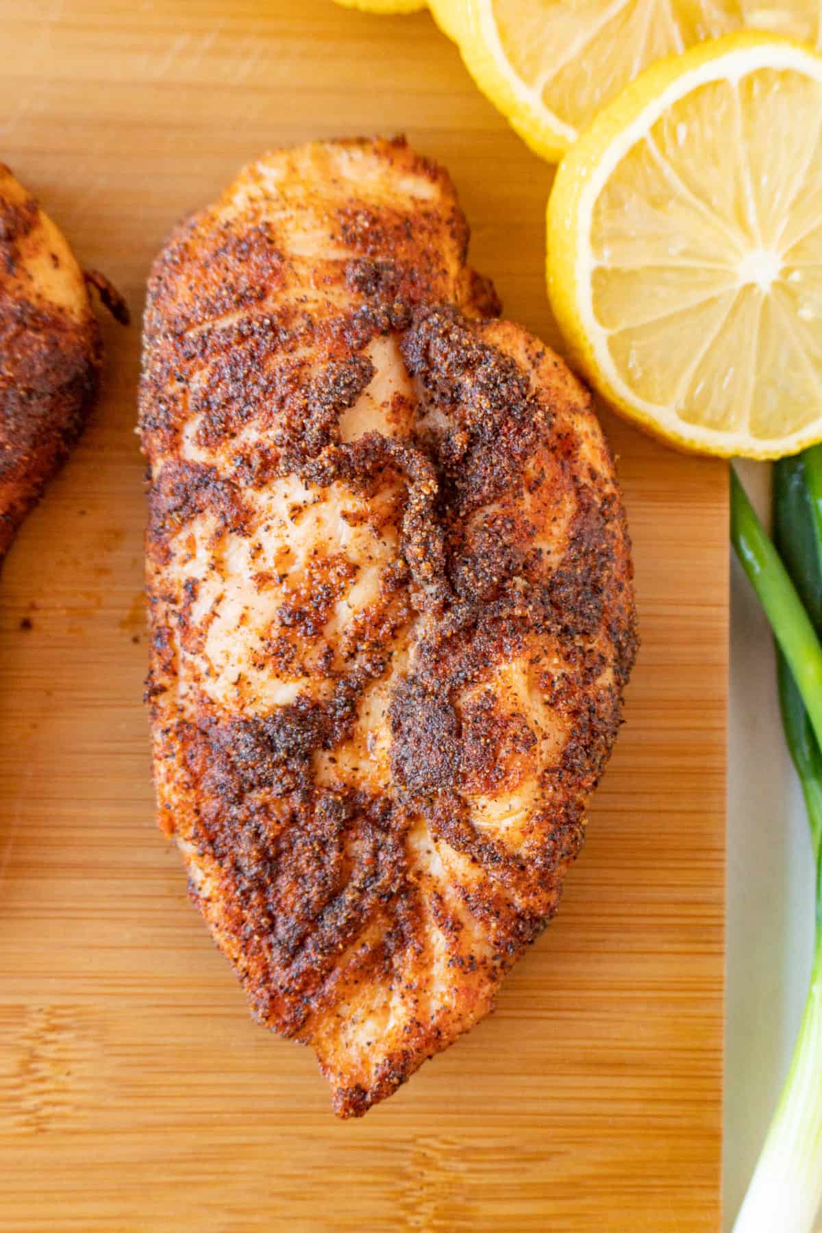 close up of smoked chicken breast