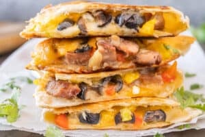 steak quesadilla cut and stacked