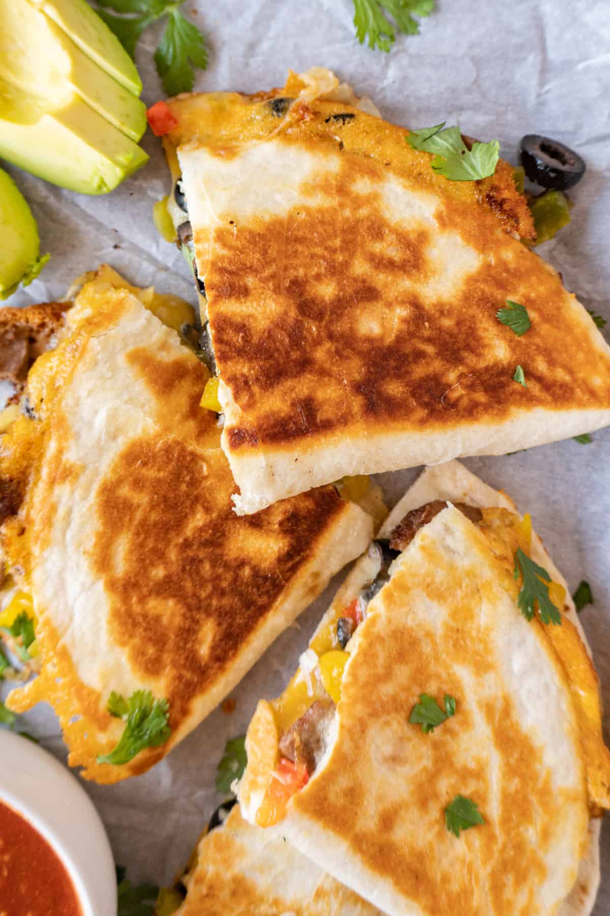 steak quesadilla close up