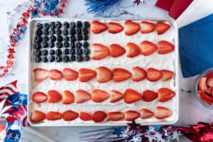 4th of July Cake with red white and blue deocrations