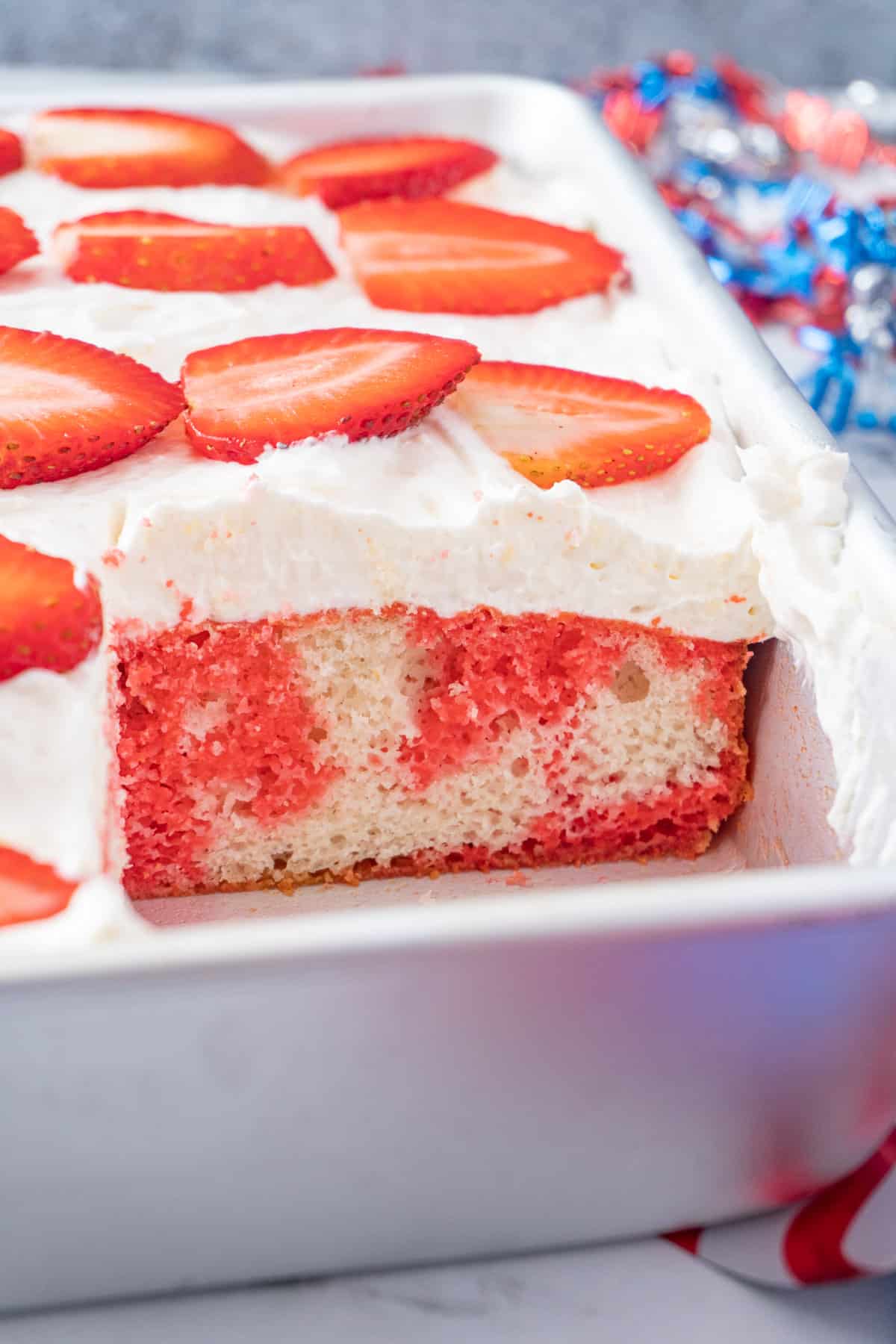 close up of cake with slice removed