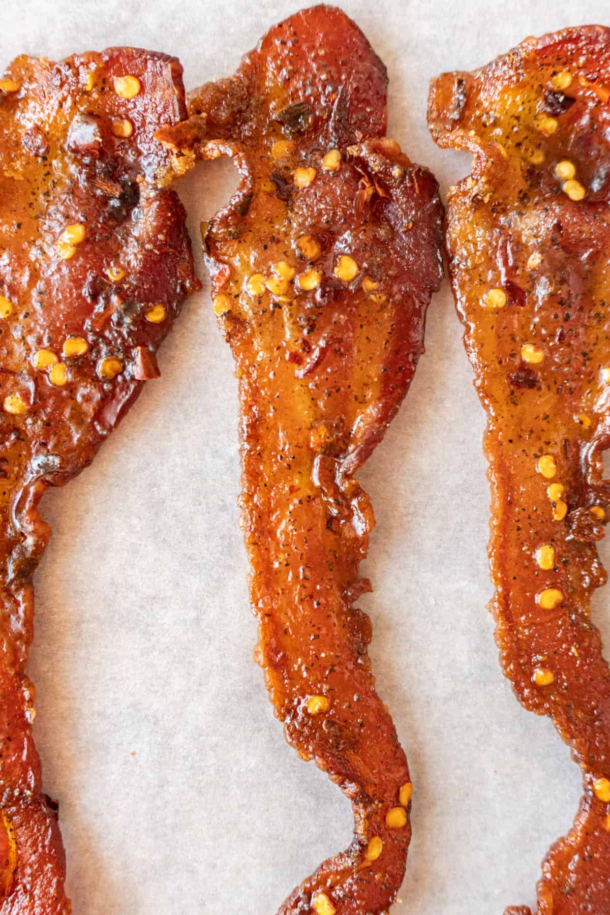 close up of brown sugared bacon