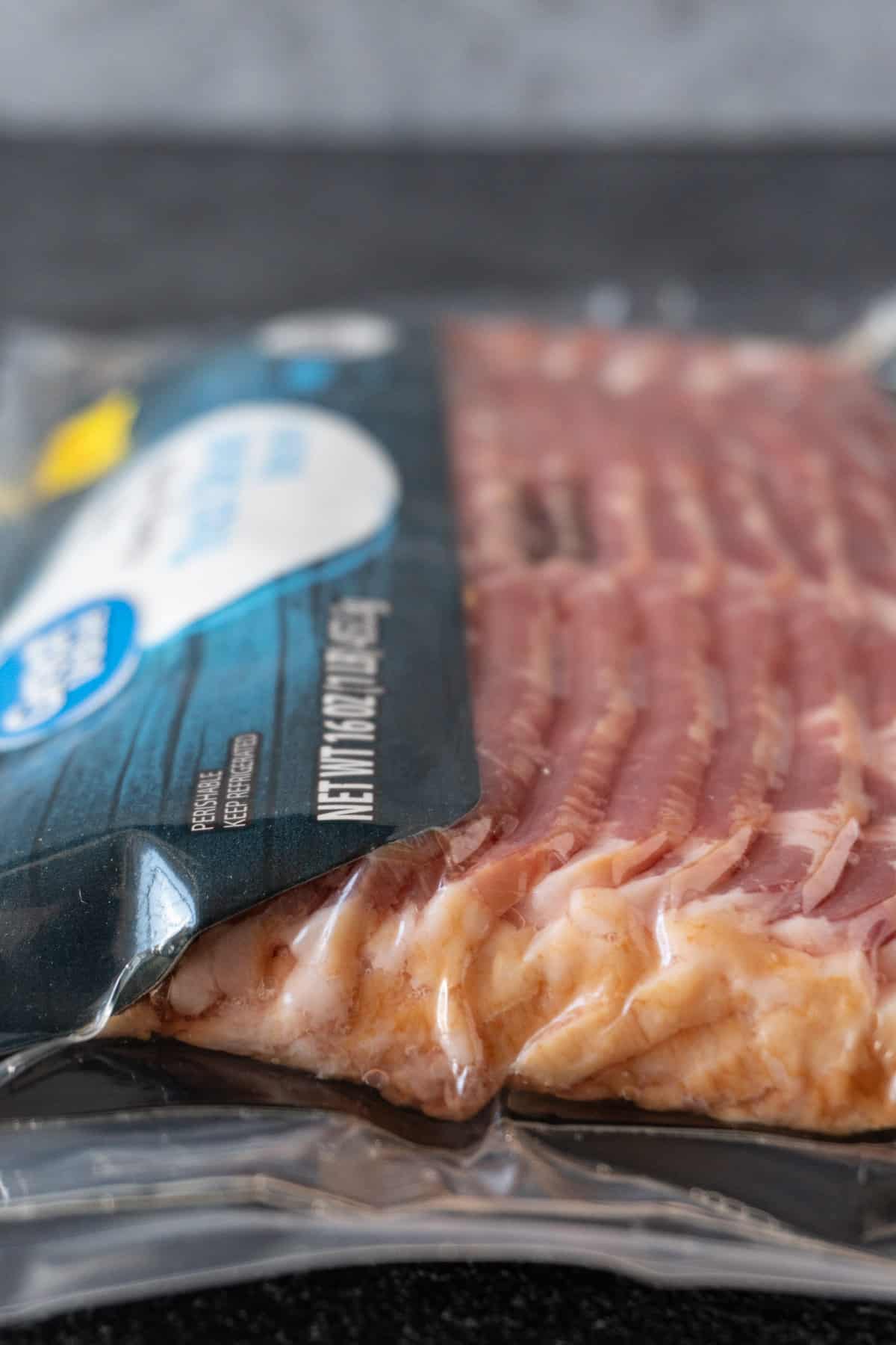 bacon package with good seal close up