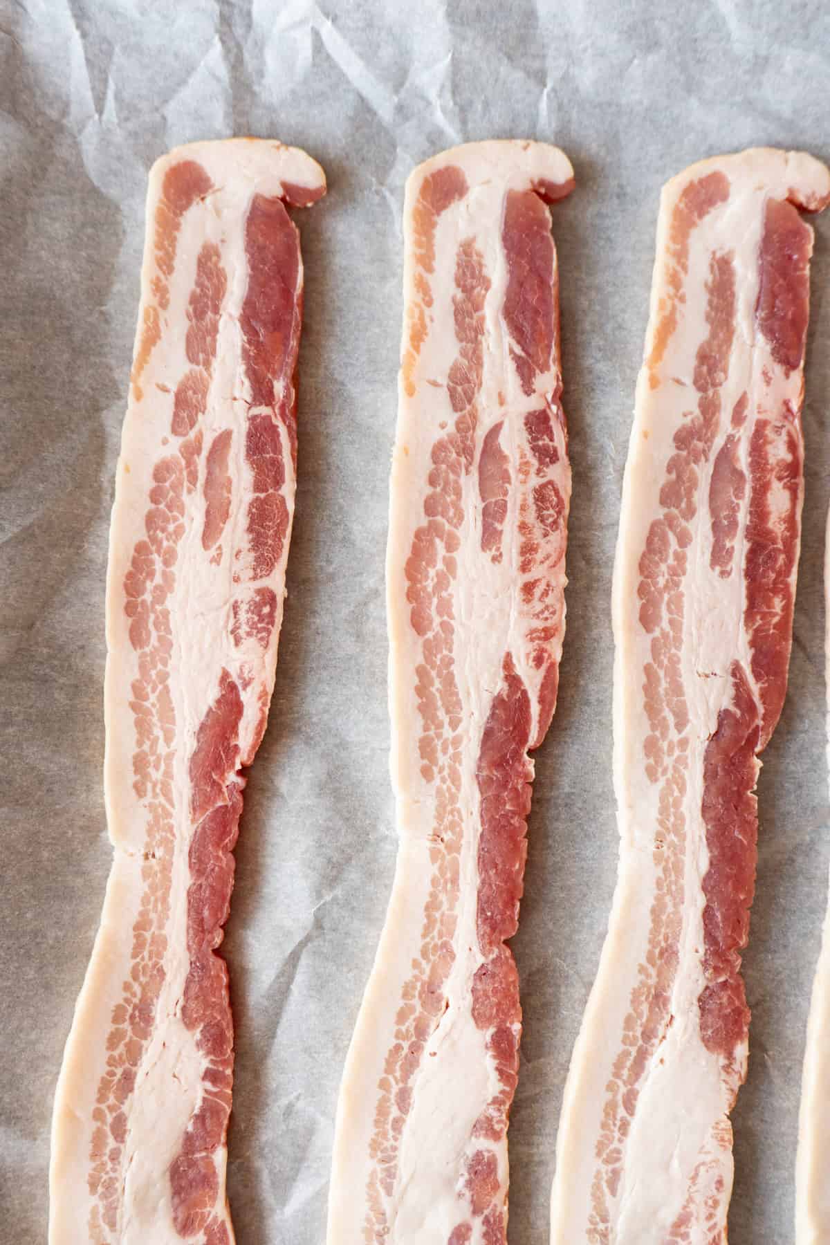 fresh pink and white bacon strips
