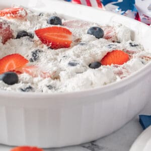 red white and blue cheesecake salad featured image