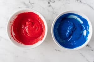 cake batter dyed red and blue