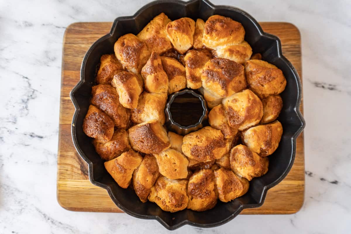 cooked cinnamon pull apart before flipping