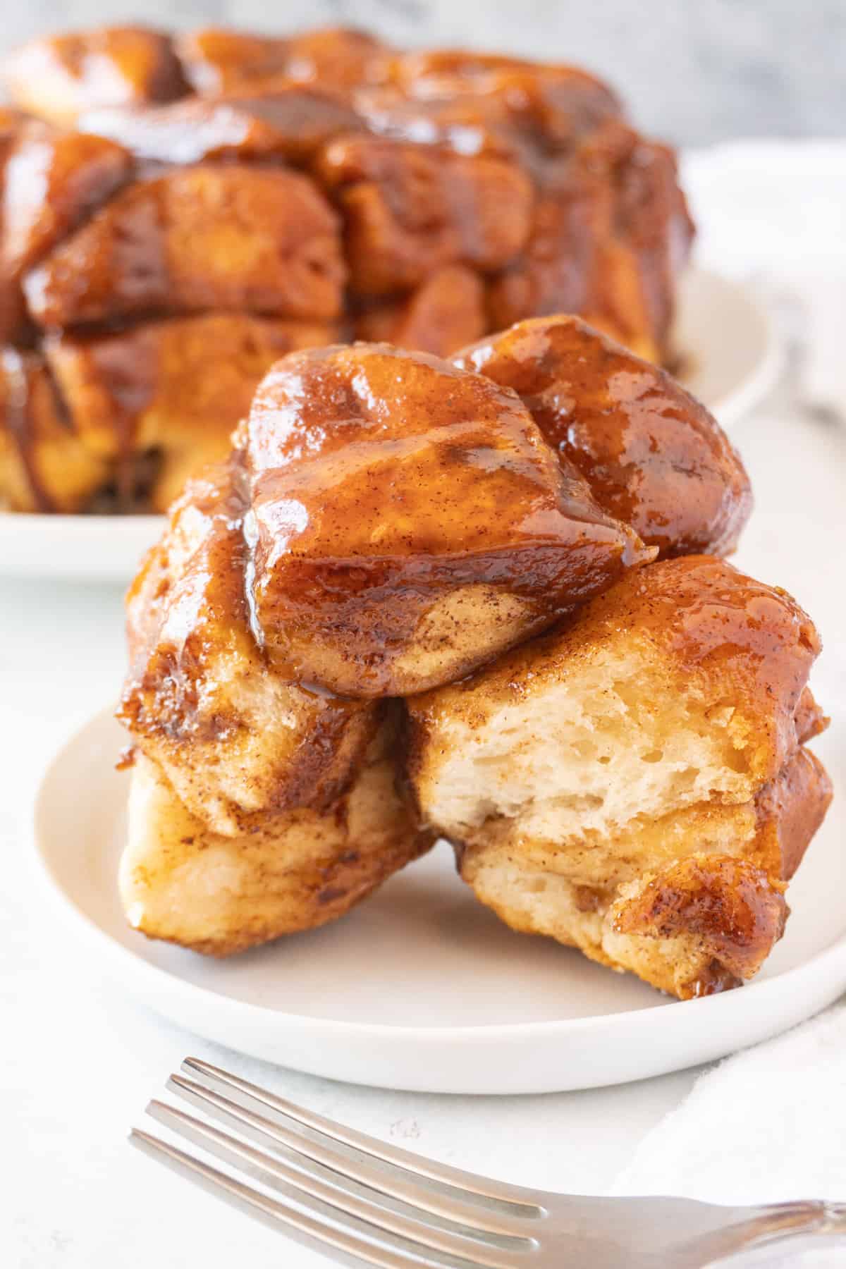 cinnamon pull apart bread slice on plate