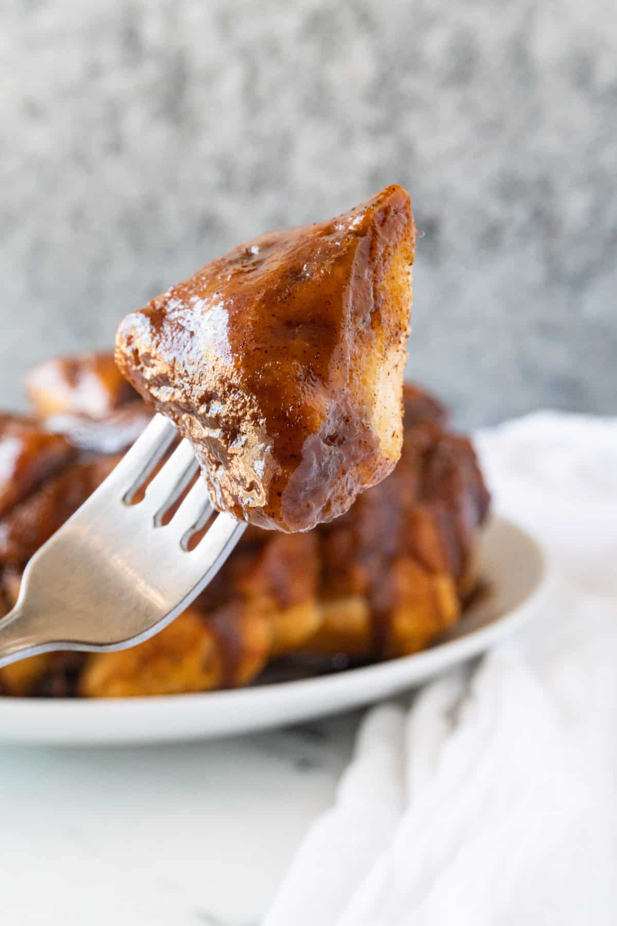 piece of cinnamon pull apart on fork