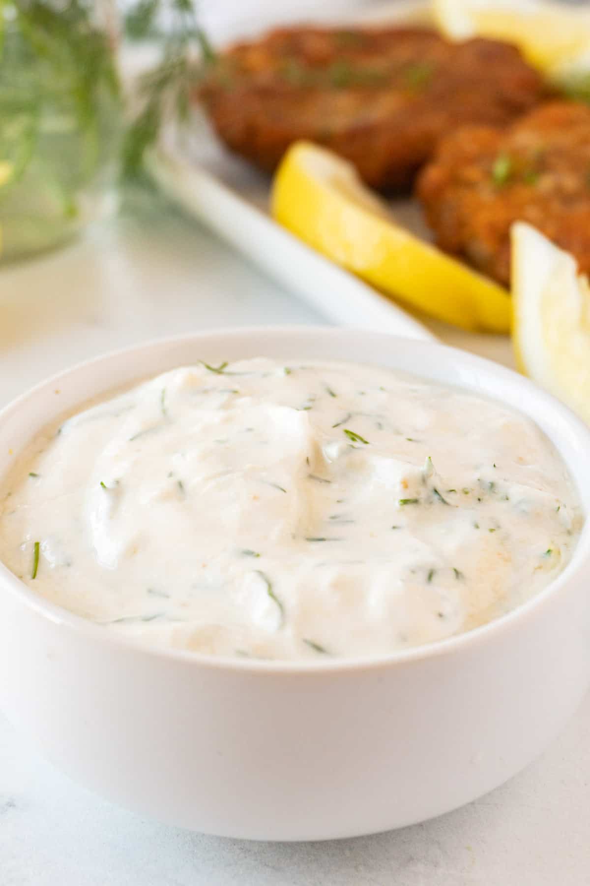 lemon dill sauce in small bowl