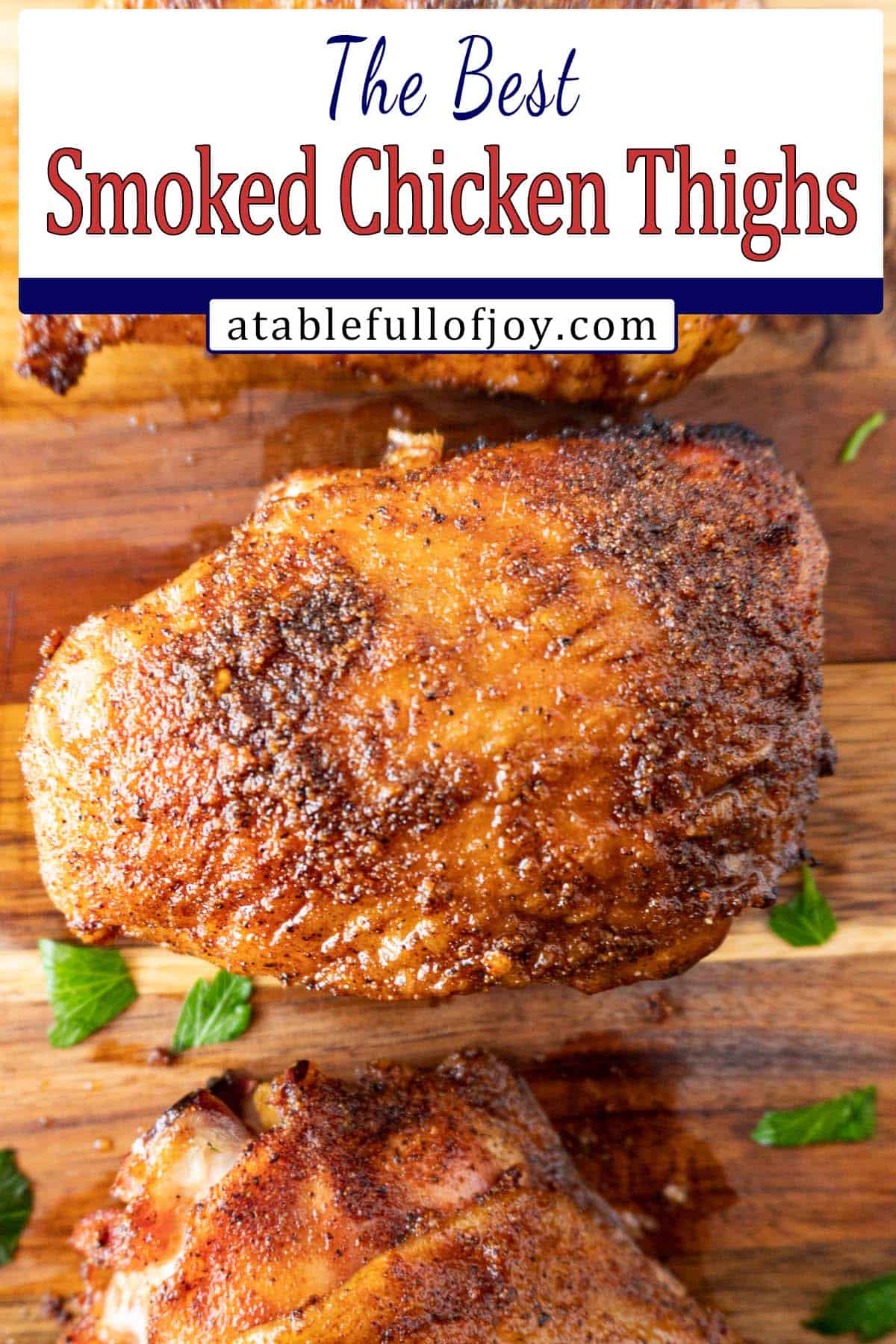 smoked chicken thighs pinterest image