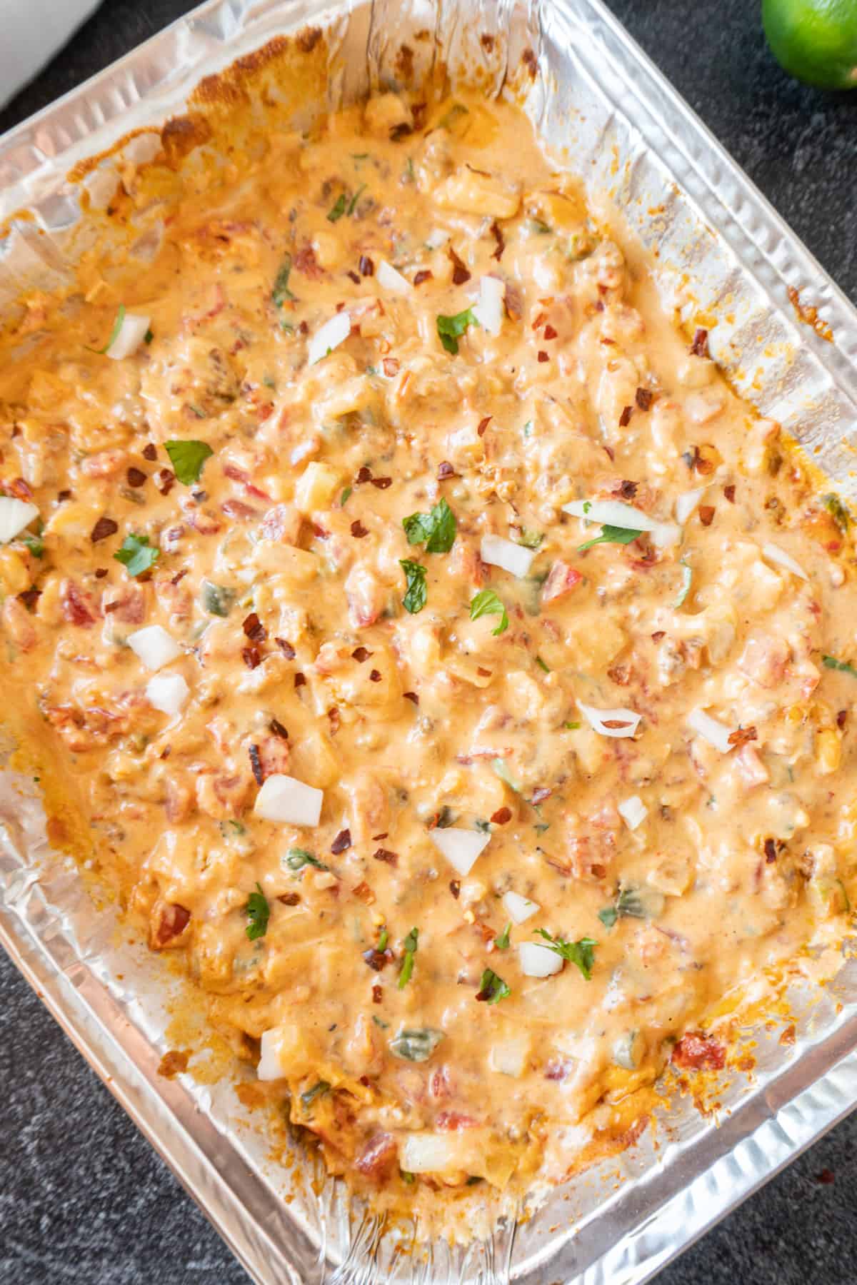 Smoked Queso in aluminum pan