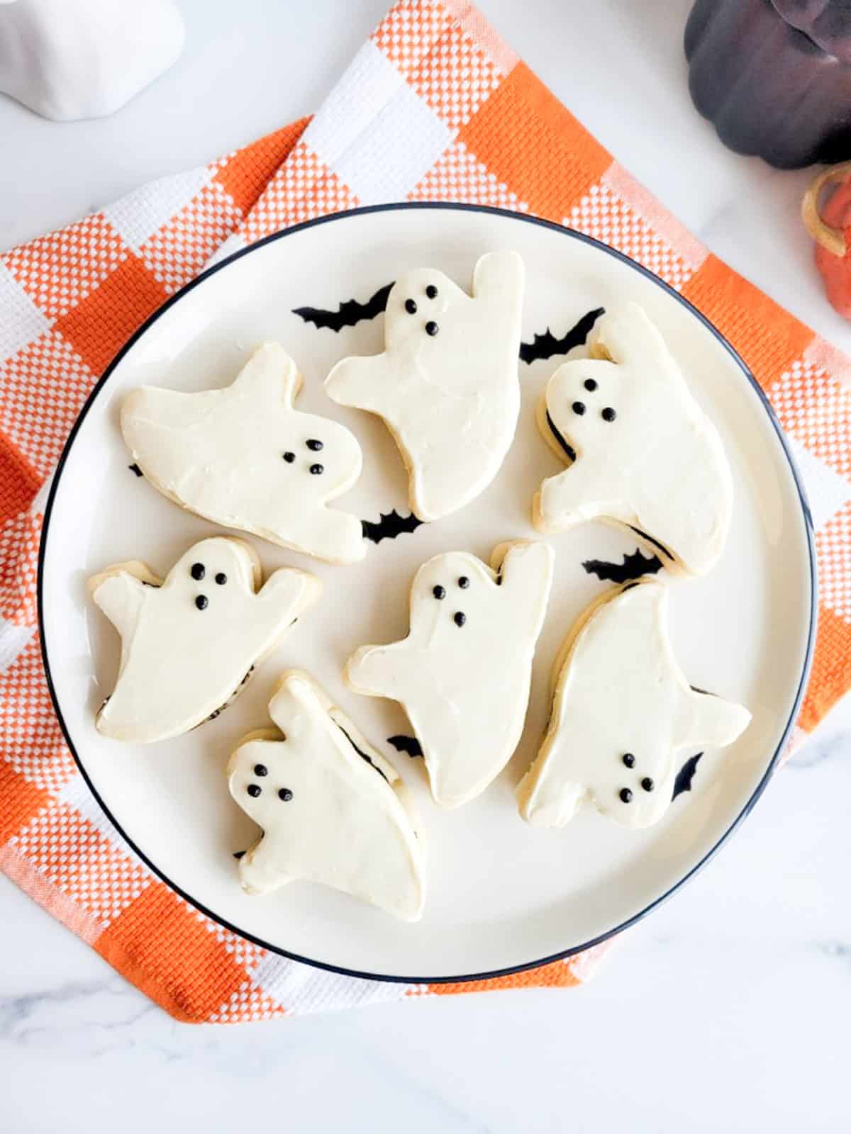 ghost sugar cookies on plate