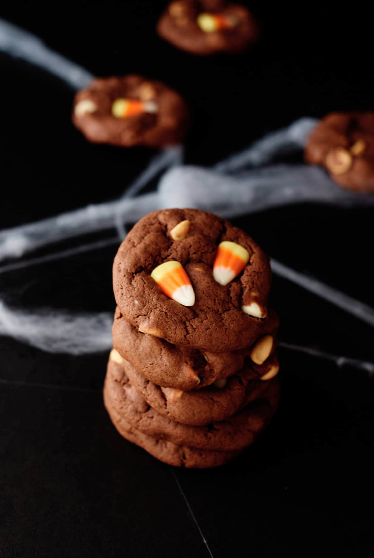 chocolate cookies with candy corn