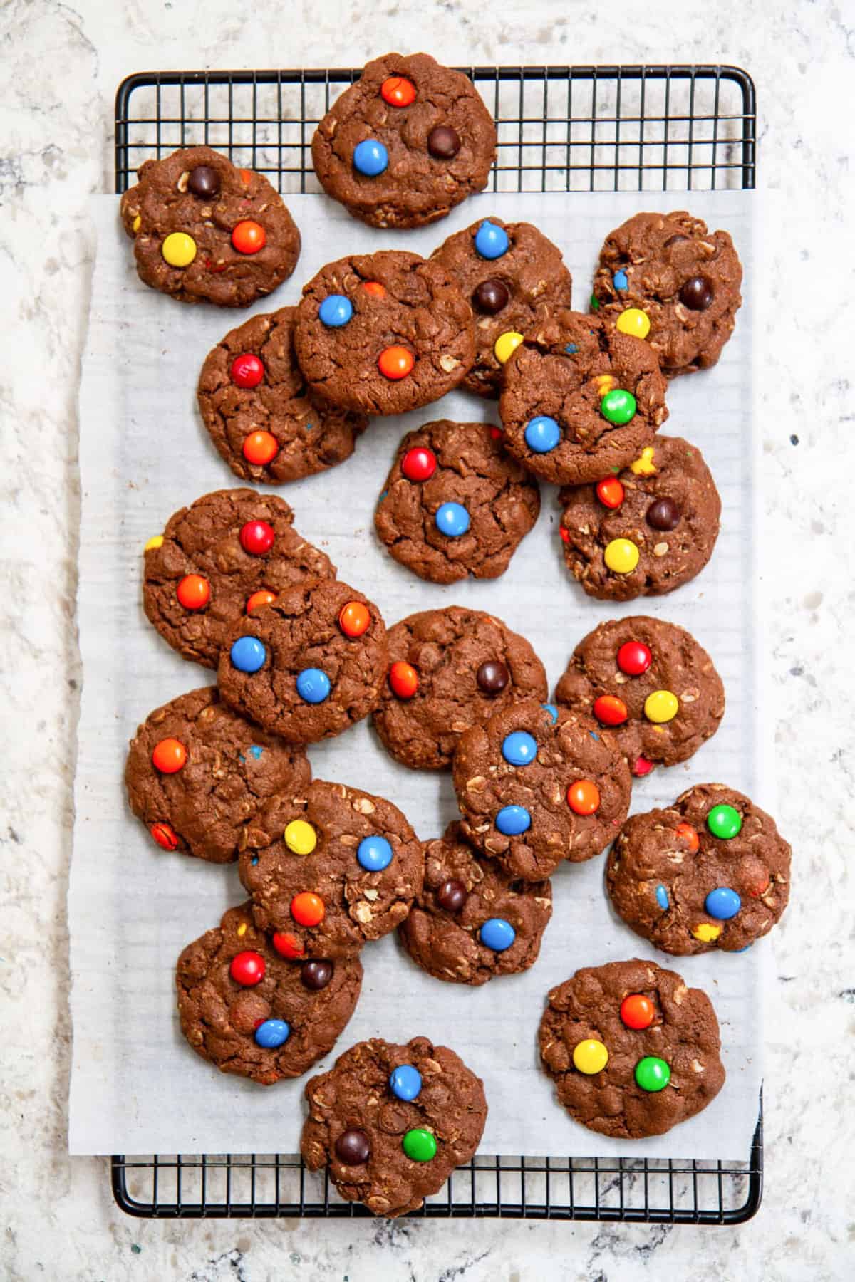 chocolate cookies with Halloween M&Ms