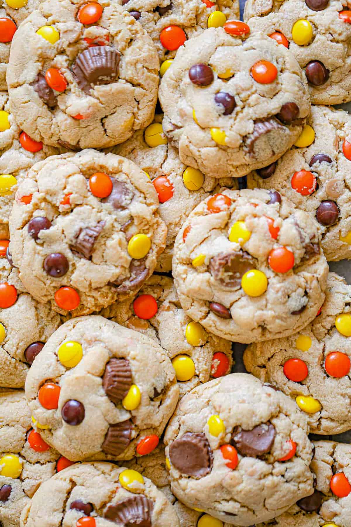 peanut butter and M&M cookies with reeses cups