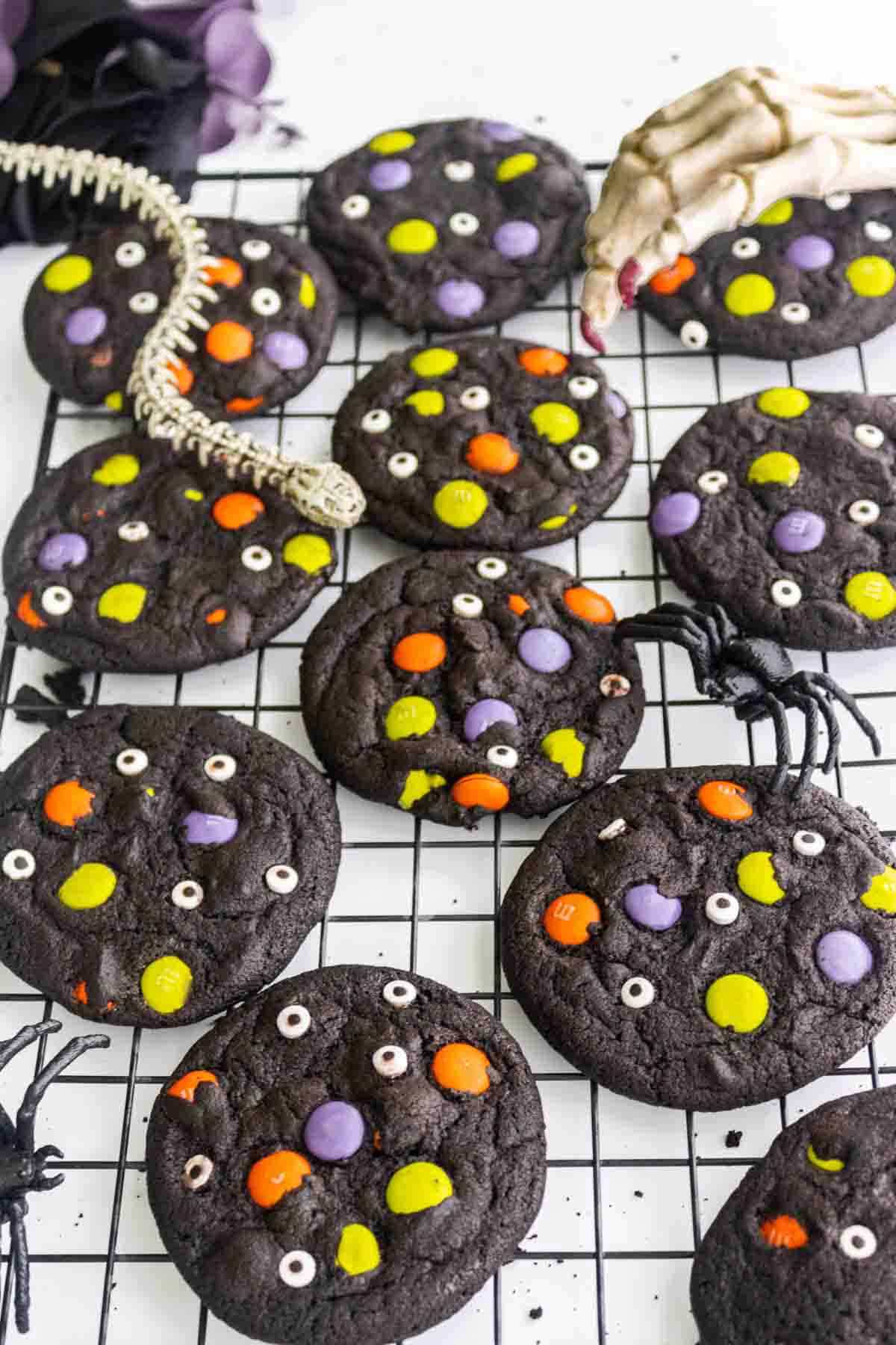 black cookies with Halloween M&Ms