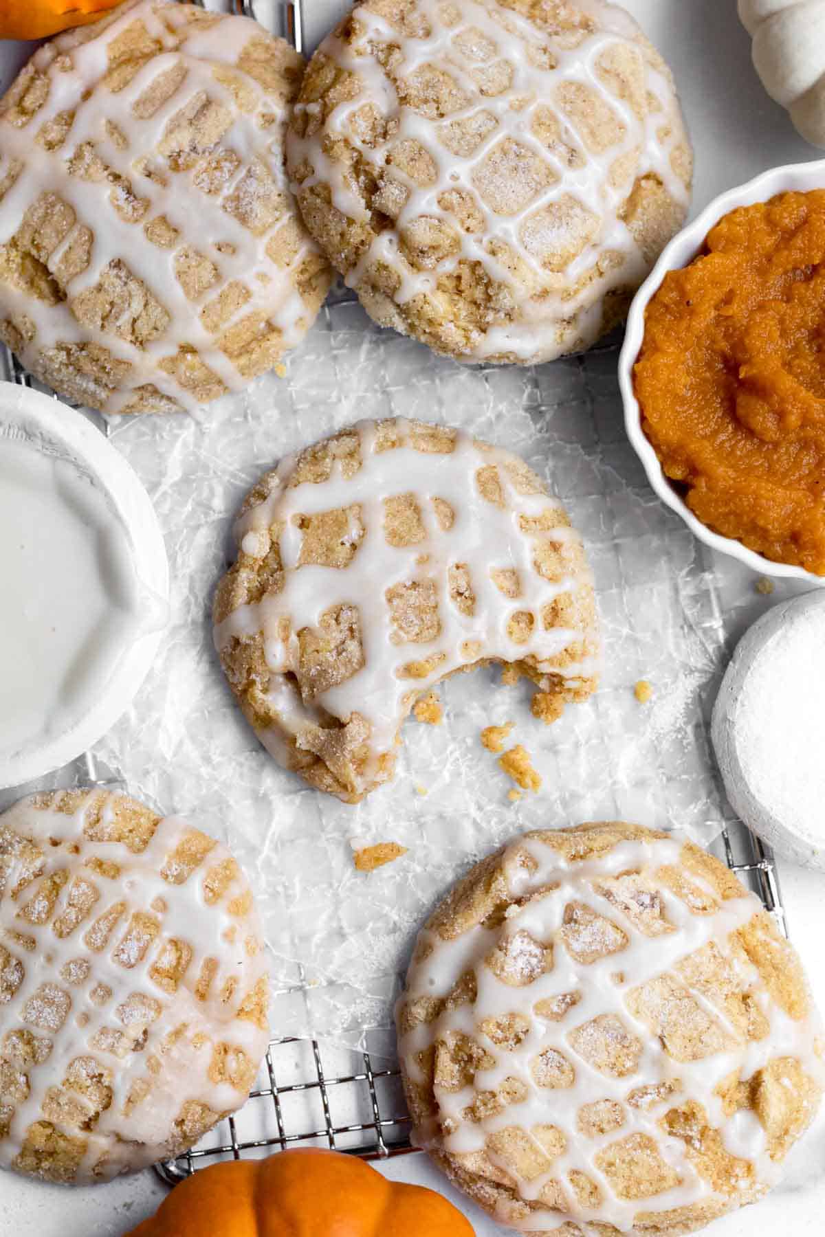 soft pumpkin sugar cookies with white icing