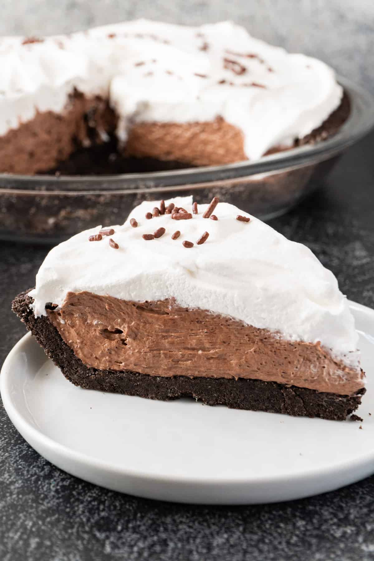 close up of chocolate pudding pie