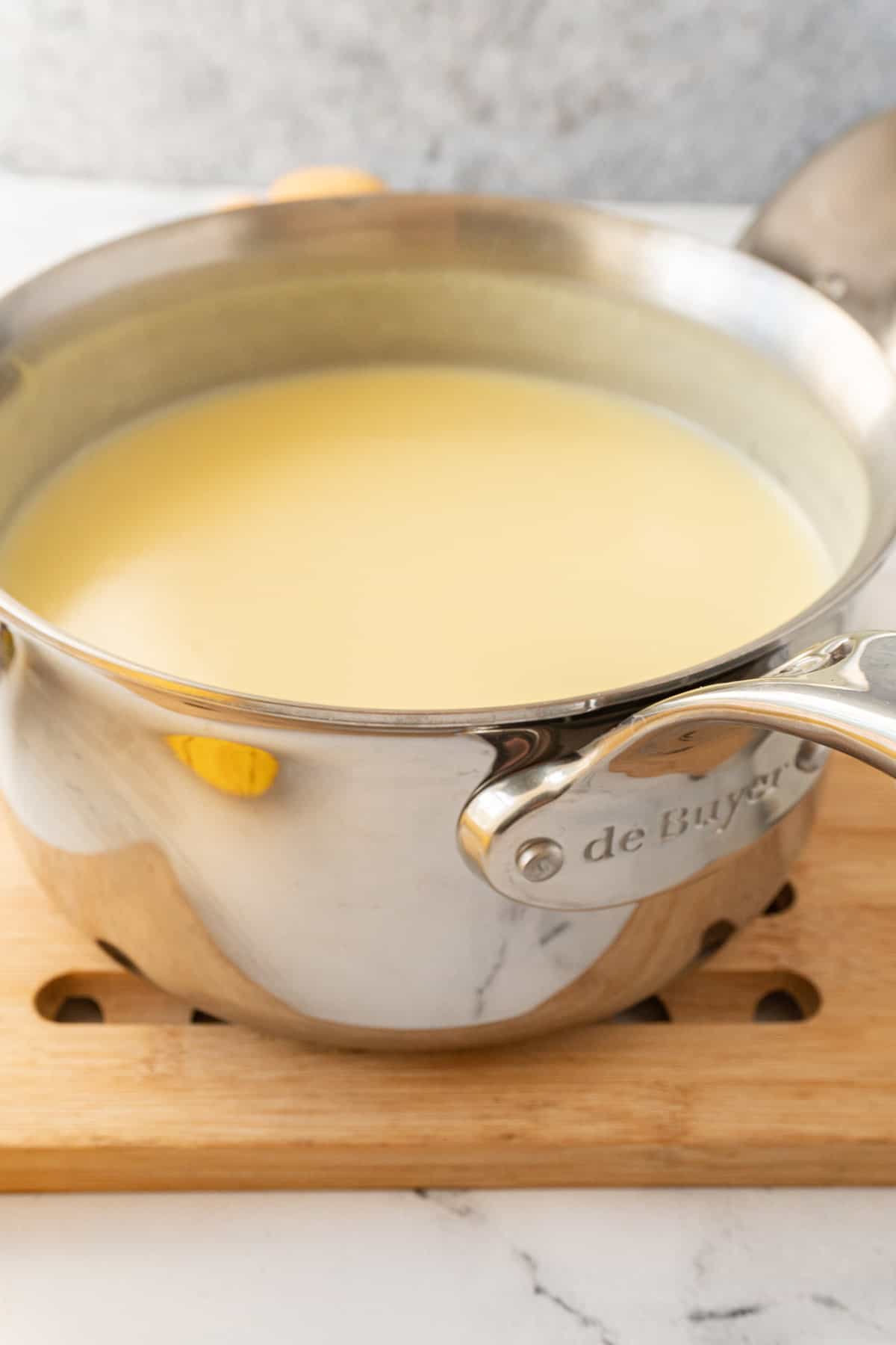 whisked pudding in sauce pan