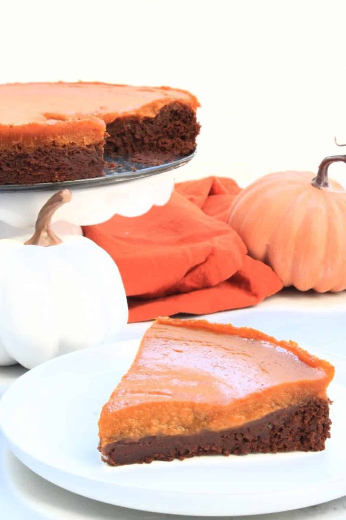 slice of brownie with pumpkin pie topping