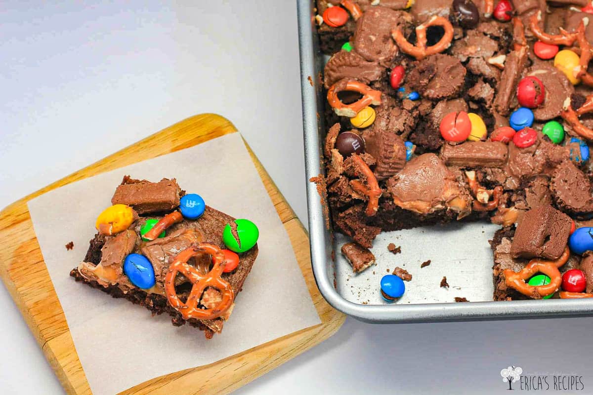 brownies with m&ms and pretzels