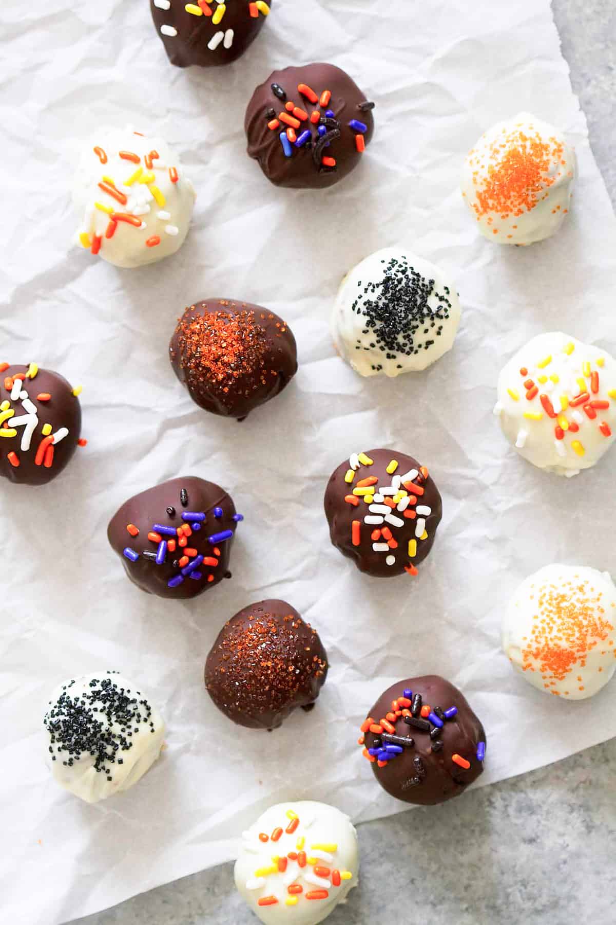 brownie truffle bites with halloween sprinkles