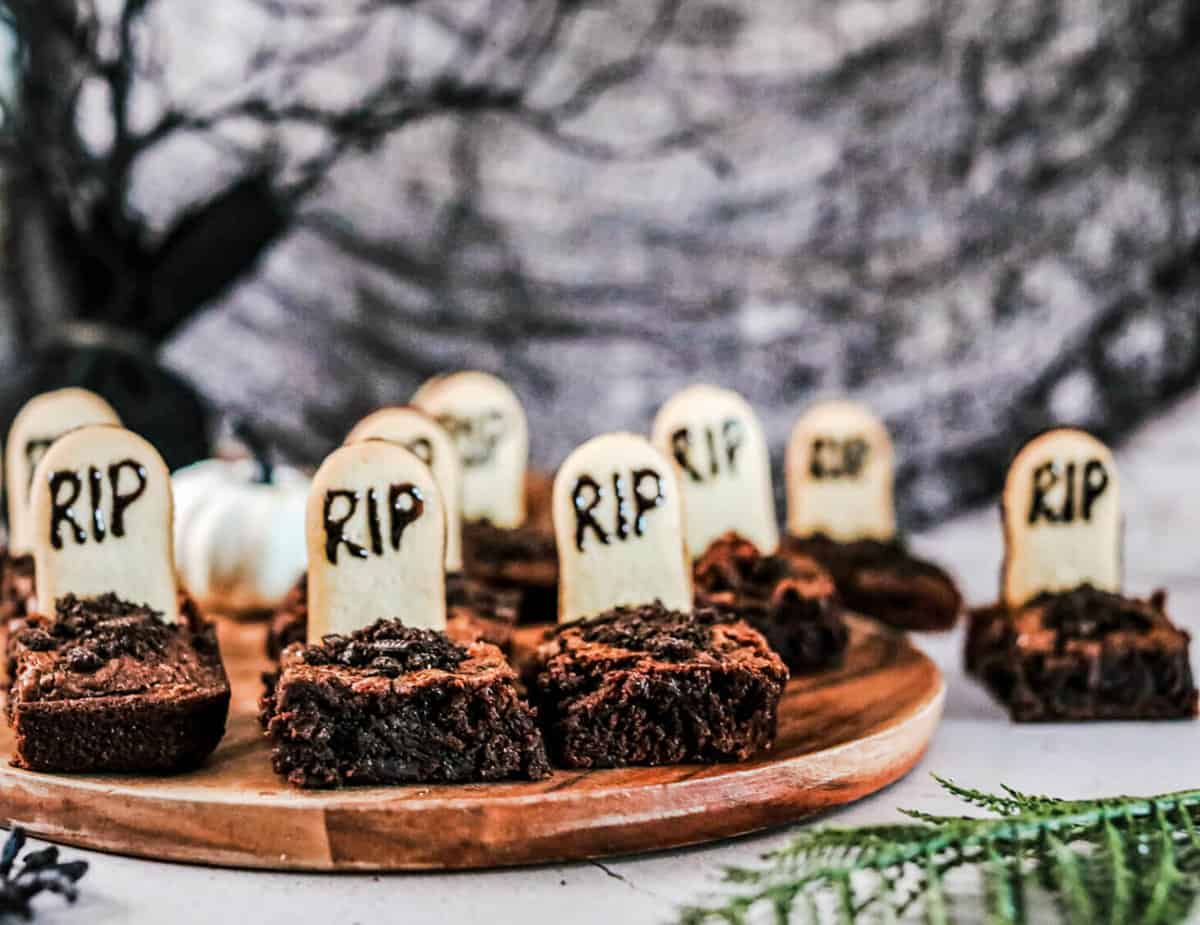 brownies with cookie tombstones