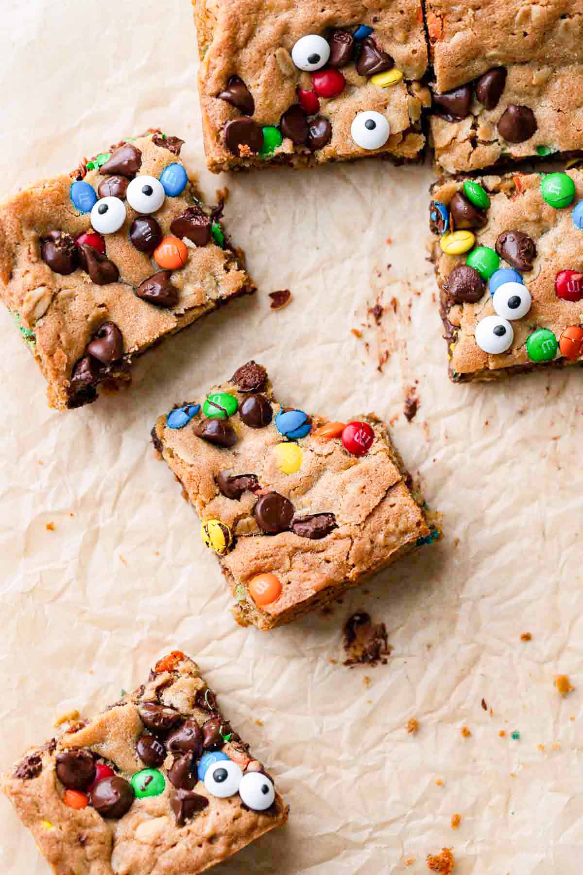 brownies with m&ms with candy eyes