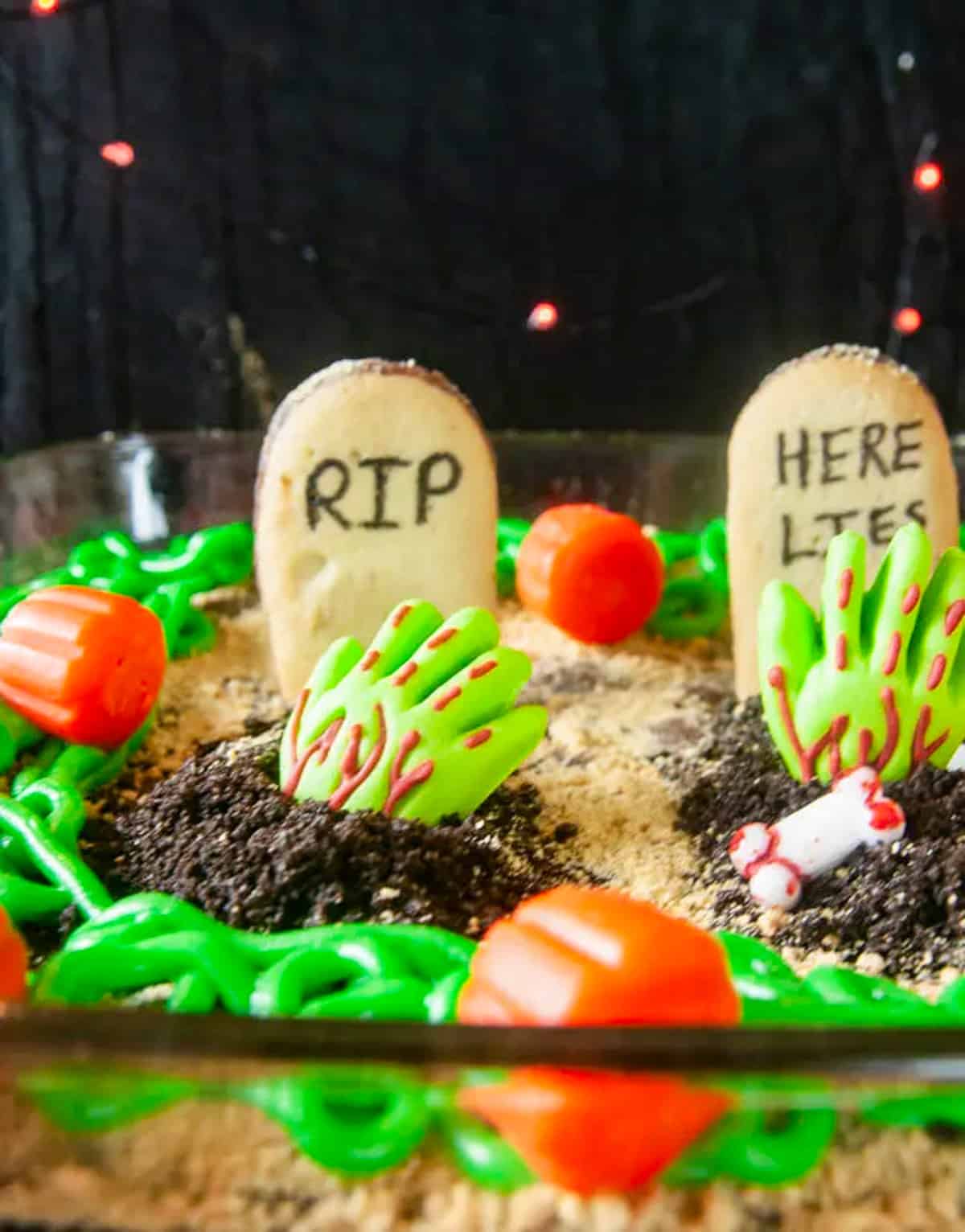 graveyard brownies with zombie hands